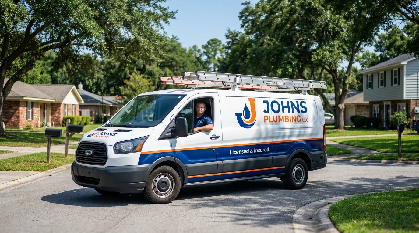 Johns Plumbing LLC service van in Hesperia, CA