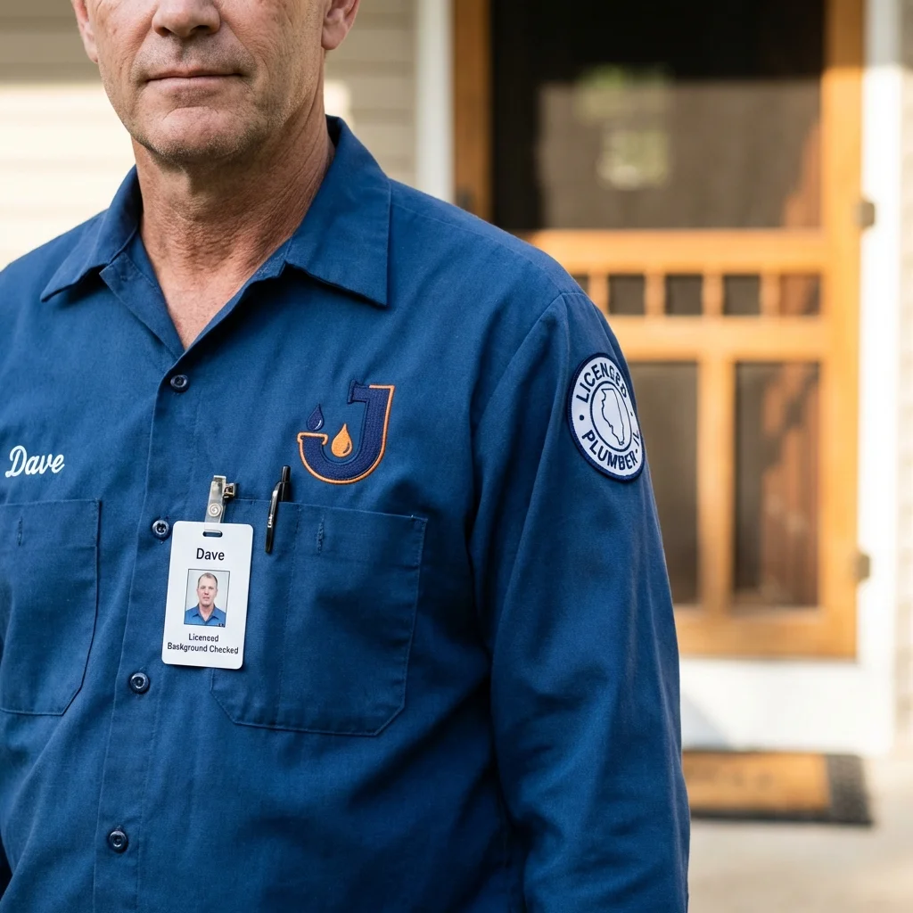 Licensed plumber showing ID badge in Hesperia, CA
