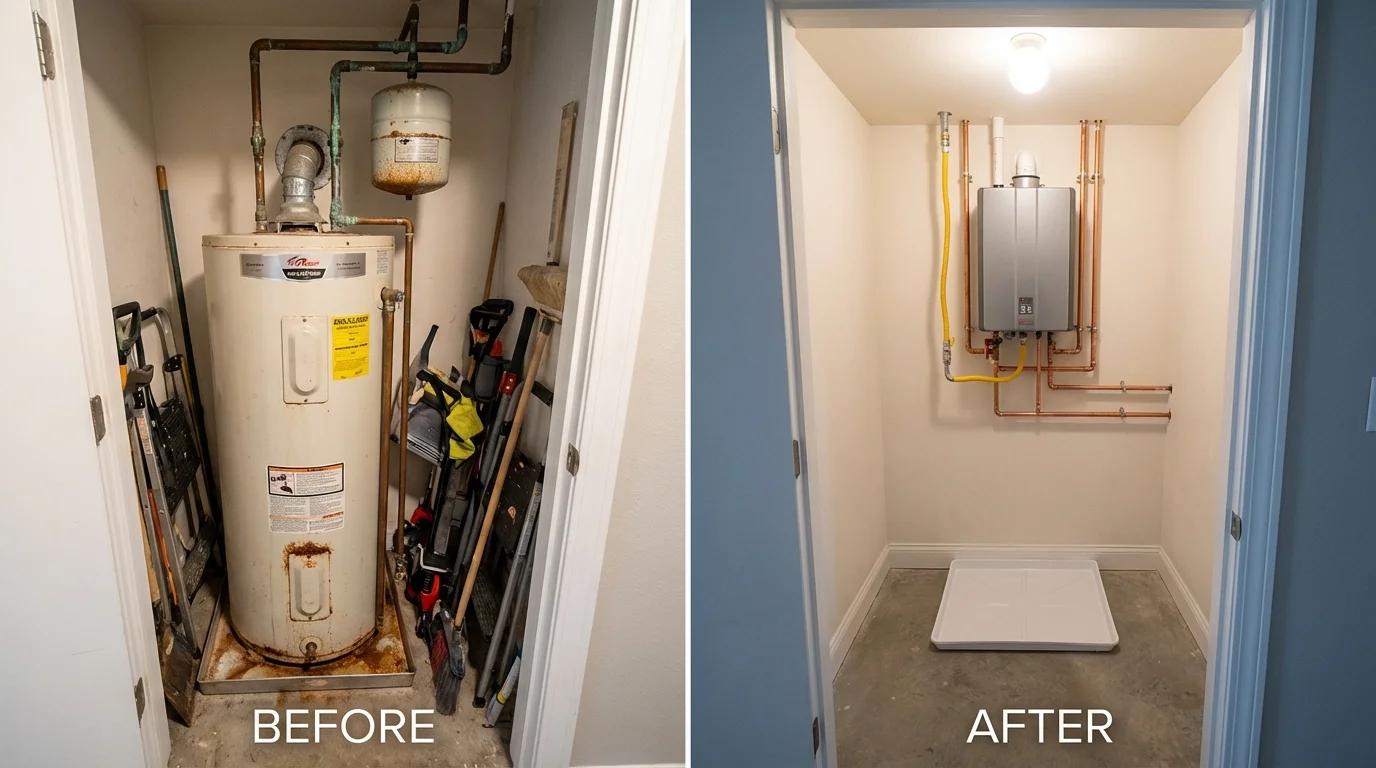 Tank water heater versus wall-mounted tankless unit comparison for Hesperia, CA homeowners